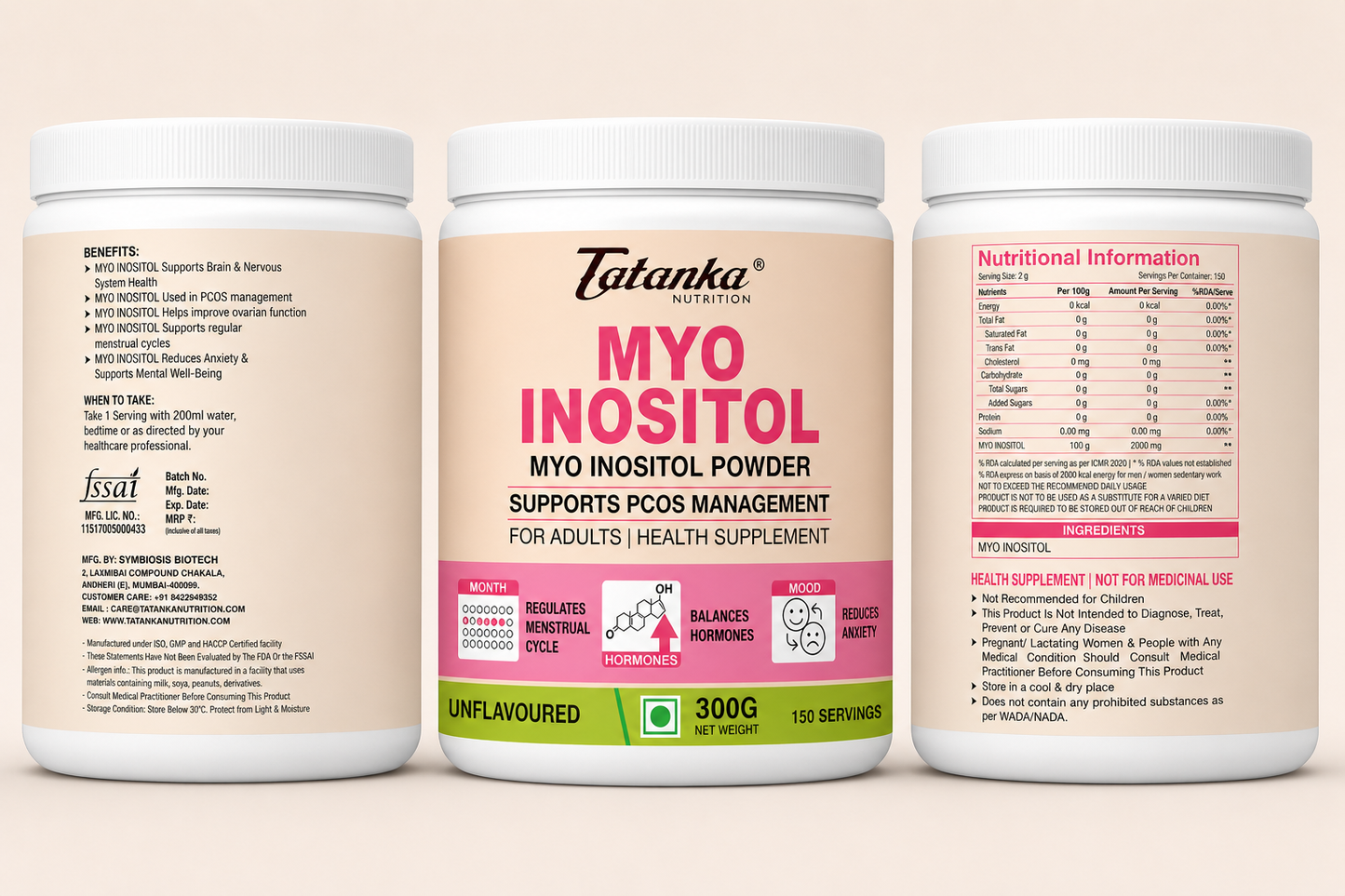 Tatanka Nutrition Myo Inositol Powder 300g | 2000mg Per Serving | Unflavoured | Supports Hormonal Balance & Menstrual Cycle | 150 Servings