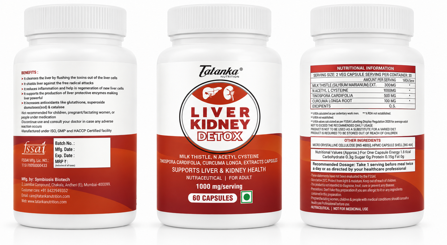 Liver & Kidney Support Capsules | Herbal Detox Formula for Liver Health & Kidney Function | Daily Cleanse & Antioxidant Support | 60 Capsules