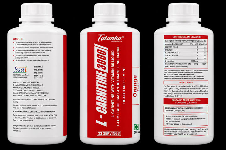 L-Carnitine 3000 Liquid (500ml) – Fat Burner, Energy Booster &amp; Metabolism Support | Sugar-Free | Pre Workout Endurance Formula