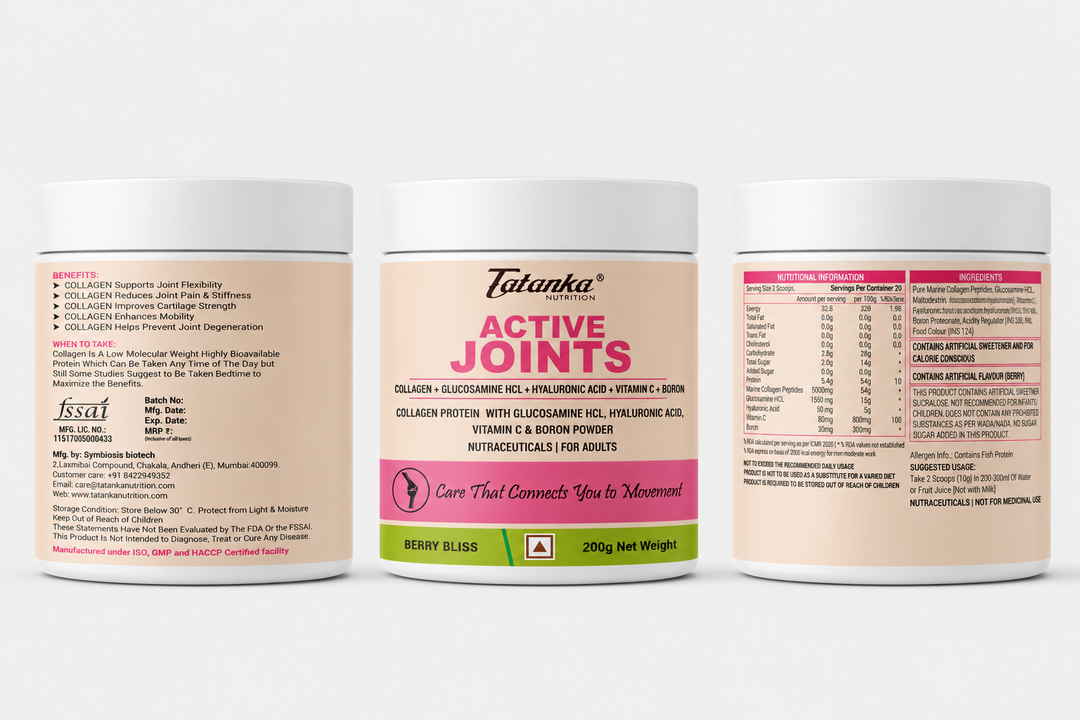 Tatanka Nutrition Active Joints | Collagen Protein Powder with Glucosamine HCL, Hyaluronic Acid, Vitamin C &amp; Boron | Joint Support Supplement for Adults | 200g