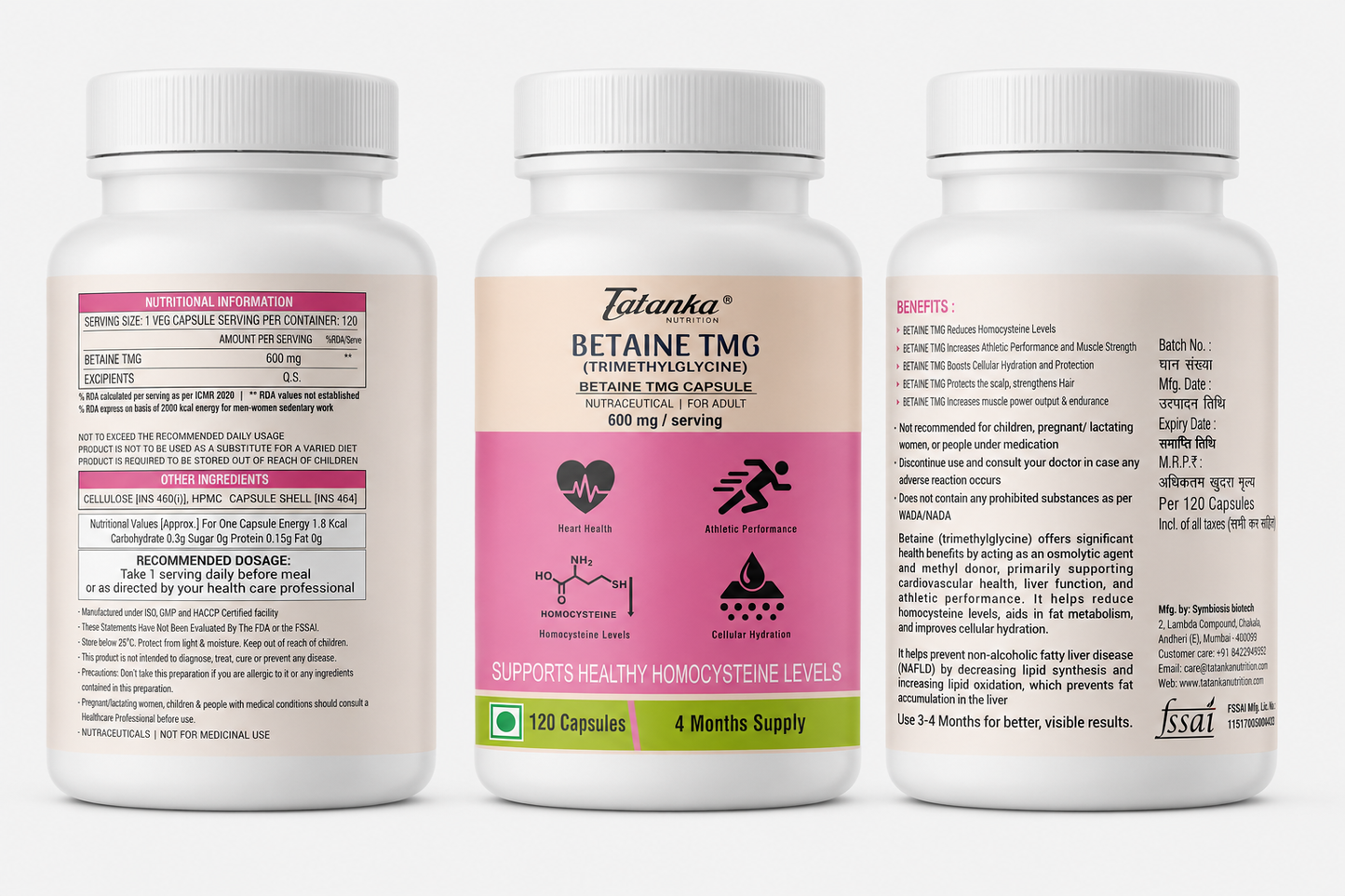 Betaine TMG (Trimethylglycine) 600mg Capsules | Supports Healthy Homocysteine Levels | Heart Health & Methylation Support | 120 Capsules | 4 Months Supply