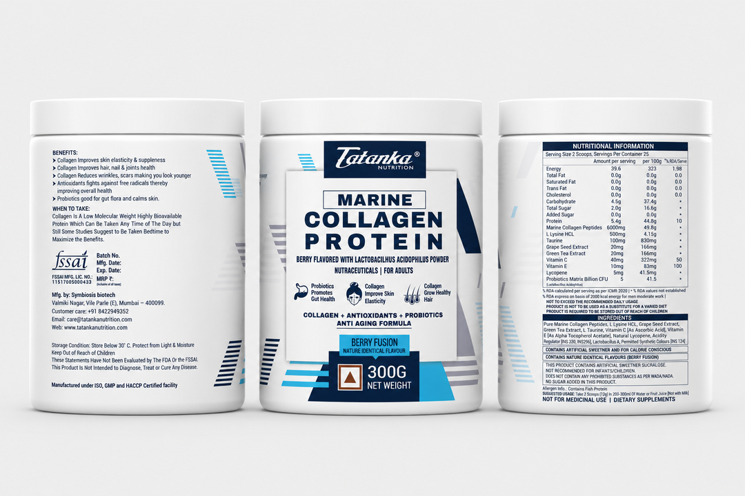 Marine Collagen Protein Powder with Probiotics &amp; Antioxidants | Clean  Flavour | Skin, Hair, Joint Support | Anti-Aging Formula | 300g