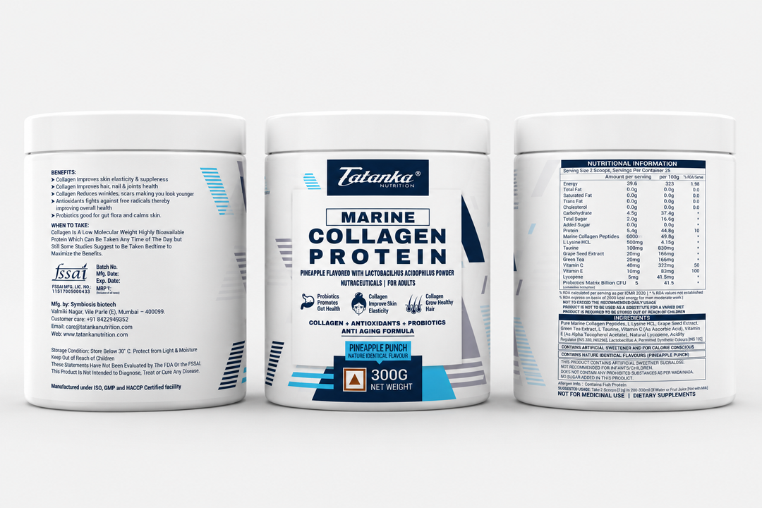 Marine Collagen Protein Powder with Probiotics &amp; Antioxidants | Clean  Flavour | Skin, Hair, Joint Support | Anti-Aging Formula | 300g
