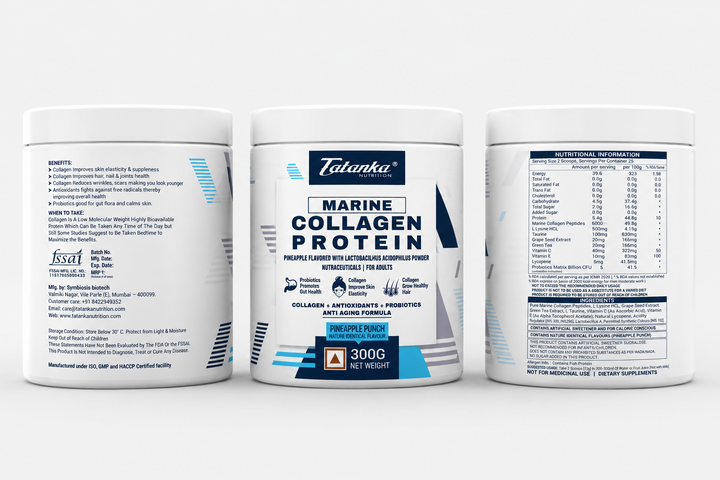 Marine Collagen Protein Powder with Probiotics &amp; Antioxidants | Clean  Flavour | Skin, Hair, Joint Support | Anti-Aging Formula | 300g
