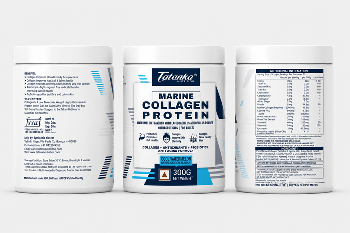 Marine Collagen Protein Powder with Probiotics &amp; Antioxidants | Clean  Flavour | Skin, Hair, Joint Support | Anti-Aging Formula | 300g