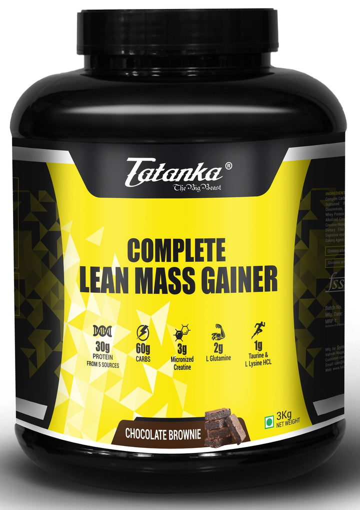 Tatanka Complete Lean Mass Gainer Powder, Chocolate Brownie, 3kg | 30g Protein | 60g Carbs | Creatine, Taurine &amp; L-Lysine