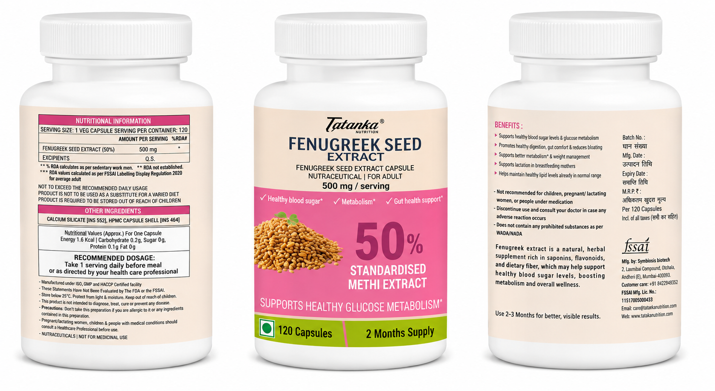 Fenugreek Seed Extract 1200mg Capsules | 50% Standardised Methi Extract | Supports Healthy Blood Sugar, Metabolism & Digestion | 120 Capsules | 2 Months Supply