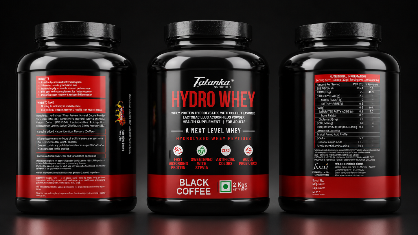 TATANKA HYDRO WHEY  25G HYDROLYSED WHEY PROTEIN WITH ADDED PROBIOTICS MUSCLE BUILDING  EASY ON STOMACH BEST ABSORBED