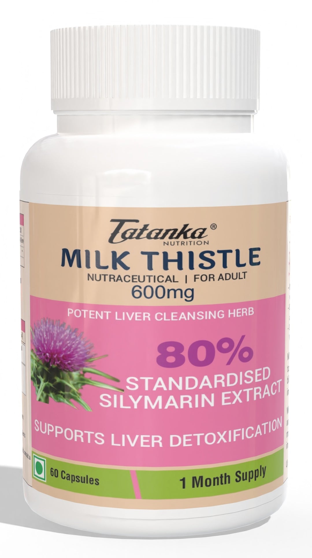 TATANKA Milk Thistle Silymarin Extract 600mg Per Serving Liver Detox Cleanse Vegeterian Capsules
