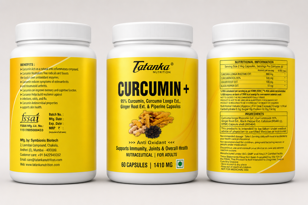 Tatanka Curcumin 95% with Piperine &amp; Ginger | 1410mg | Joint Support, Immunity Booster | Veg Capsules