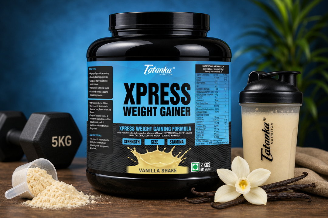 Tatanka Nutrition Xpress Weight Gainer. 2 Kgs High Calorie, Weigth Gaining Supplement with Whey Protein, Ashwagandha, and Creatine.
