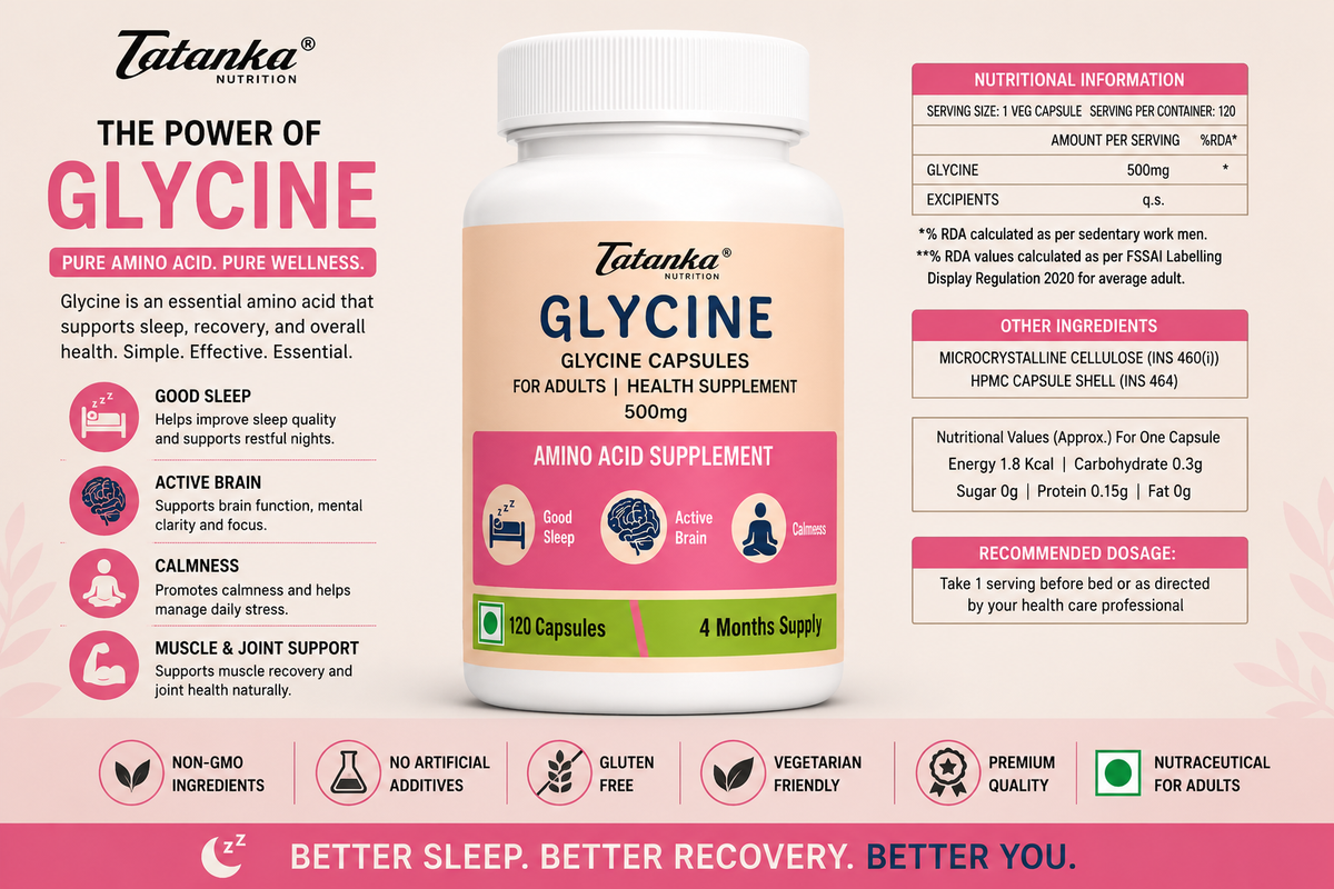 Tatanka Nutrition Glycine Capsule for Sleep & Wellness – Amino Acid Supplement | 120 Capsules