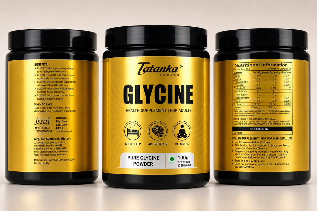 TATANKA NUTRITION GLYCINE Pure Powder Supports Neurotransmittion , Promotes Skin Health , Calms and  Relaxes | Improves Sleep without Habit Making | NO FILLERS (100 Gram)