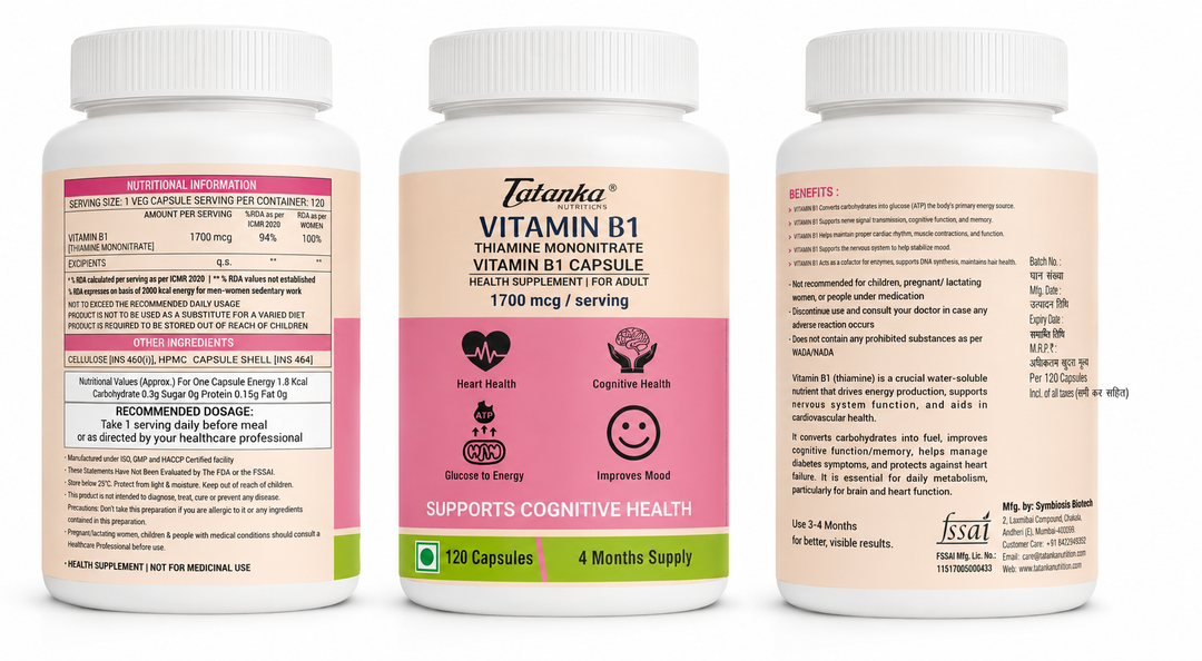 Vitamin B1 (Thiamine Mononitrate) 1700 mcg Capsules | Supports Energy Production, Nerve &amp; Cognitive Health | Daily Vitamin B1 Supplement | 120 Capsules | 4 Months Supply